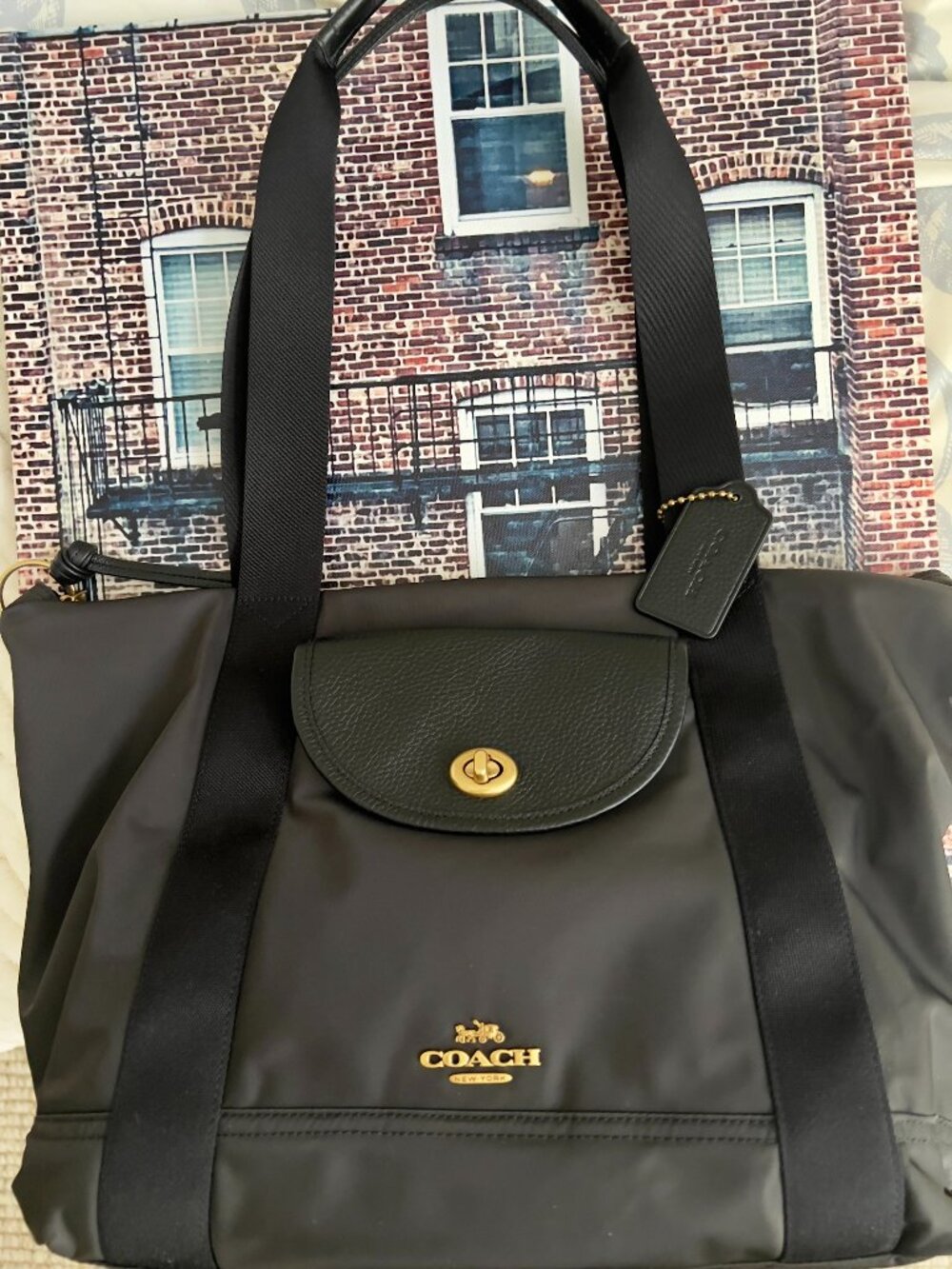 Coach Nylon Cargo Tote with a Vintage Rose Print Interior.